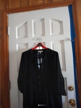 Chaus Black Lightweight Button-Front Shirt Jacket